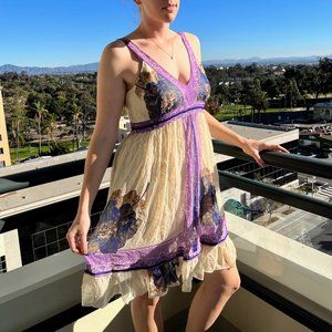 Anthro Lil Floating Lotus Silk Dress